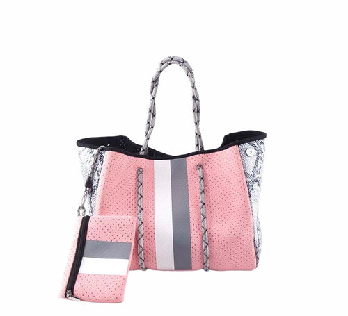 The Aniella Neoprene Tote - Blue Camo with Hot Pink Racer Stripe –  Babs+Birdie