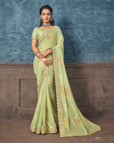 Rani Georgette Zari and Sequins Embroidered Saree with Readymade Blous –  Meena Bazaar