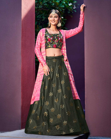 Jacket Style Georgette Embroidered Semi Stitched Lehenga Choli For Gir –  Lehenga Closet