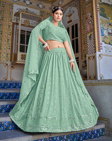 Buy Pista Green Color Silk Fabric Party Wear Lehenga Choli Online -  LEHV2939