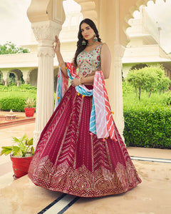 Deep Pink Sky Blue Georgette Lehenga Choli