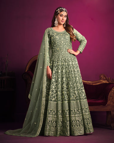 Buy Apple Green Anarkali Churidar Suit With Dupatta Online - dmv13912 |  Andaaz Fashion