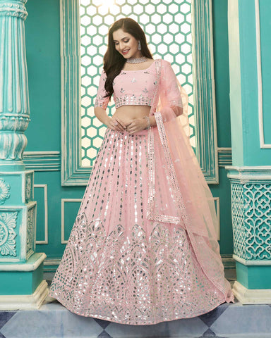 Georgette Gota Patti Work Lehenga Choli In Pista Green Colour - LD3210877