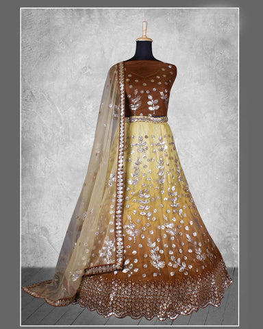 Buy Mustard Net Embroidered, Mirror, Moti and Sequins Work Lehenga Choli  Online -