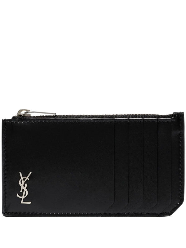 Saint Laurent Tiny Monogram Zip Tablet Holder in Matte Leather - Black