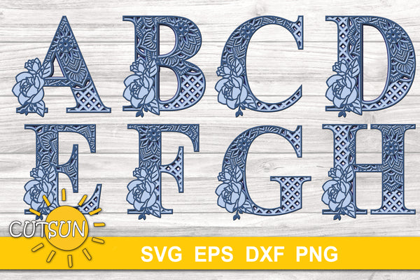 Download 3D Layered Mandala Alphabet SVG Bundle 26 letters 5 layers ...