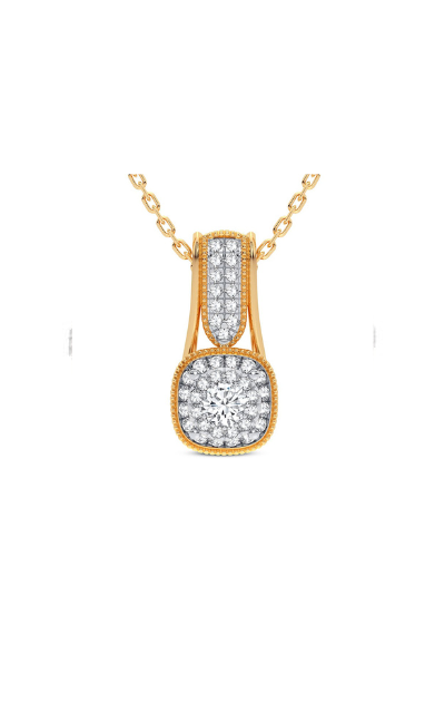 Rose gold necklace with diamond pendant on a white background