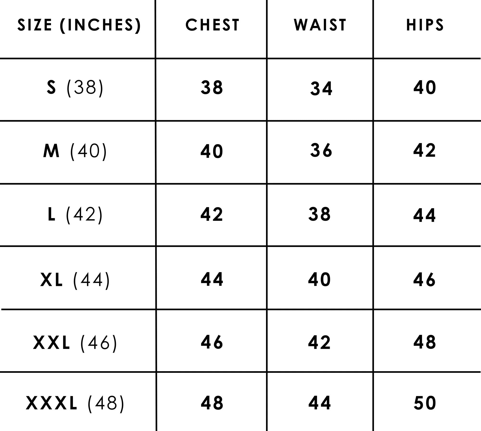 Garment Size Chart