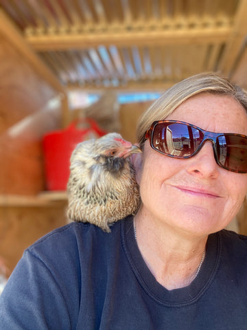 Shannon Lindauer and her chicken Guinea