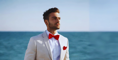 red bowtie white suit