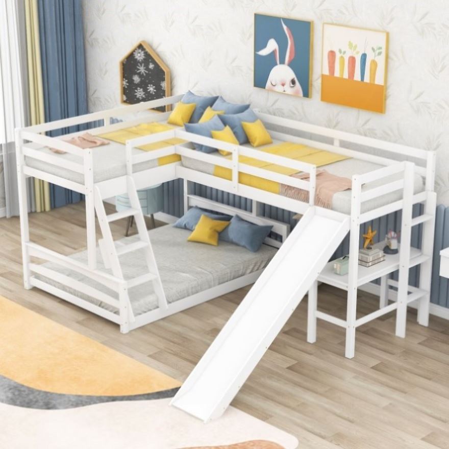 ZNTS Twin over Full Bunk Bed with Twin Size Loft Bed with Desk and Slide,Full-Length Guardrail,White WF289726AAK