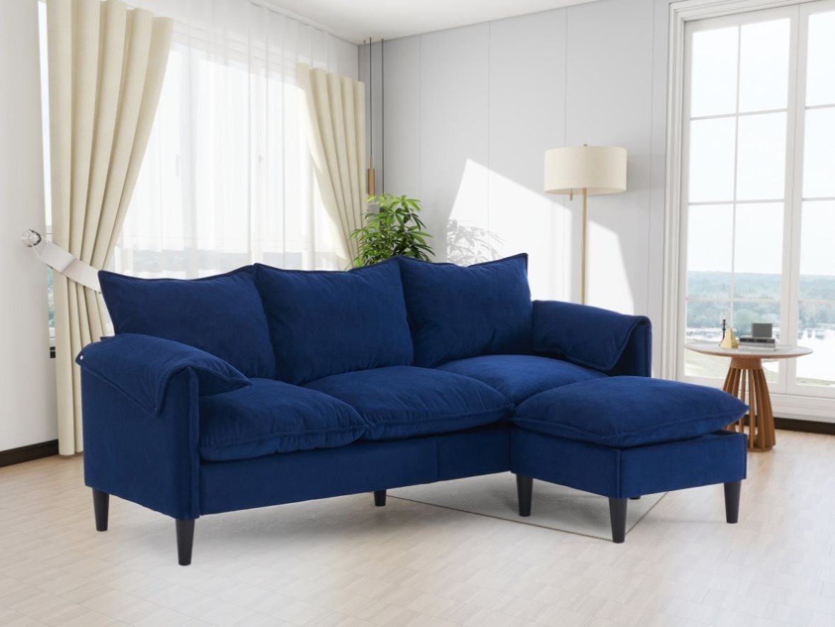 ZNTS Convertible Combination Sofa Sofa L-Shaped Sofa with Footstools with Storage, Blue Sofa for Living W2012P252427