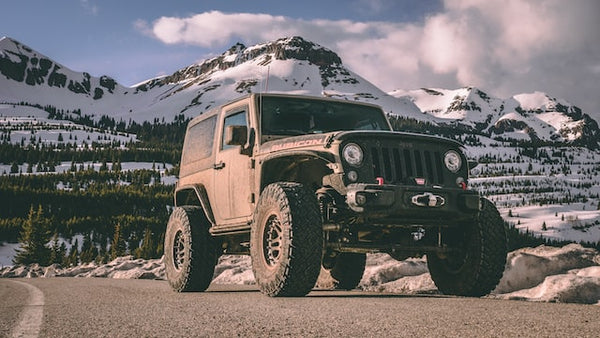 jeep infront of montains