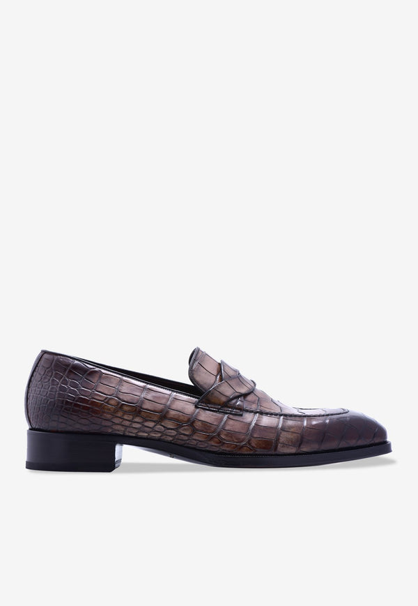 Edgar Crocodile Leather Twisted Band Loafers