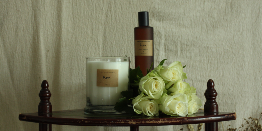 rose scented candle and room spray