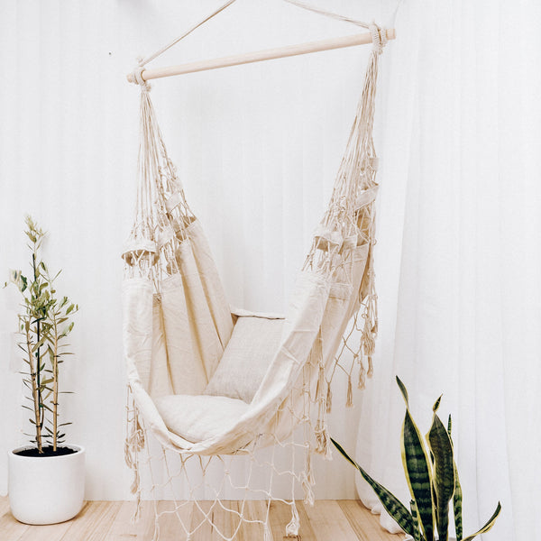 Boho Hammock Chair Swing  Tassel Fringe Lily Hanging Chair – Limbo Imports  Hammocks