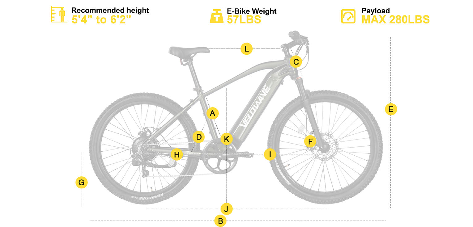 Size for VELOWAVE 500watt MTB3 Electric Mountain Bike