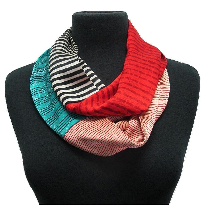 Bold stripe double loop silk infinity scarf