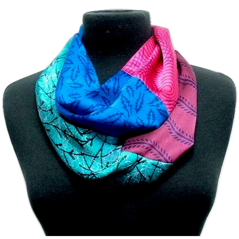 Turquoise-rose double loop silk infinity scarf