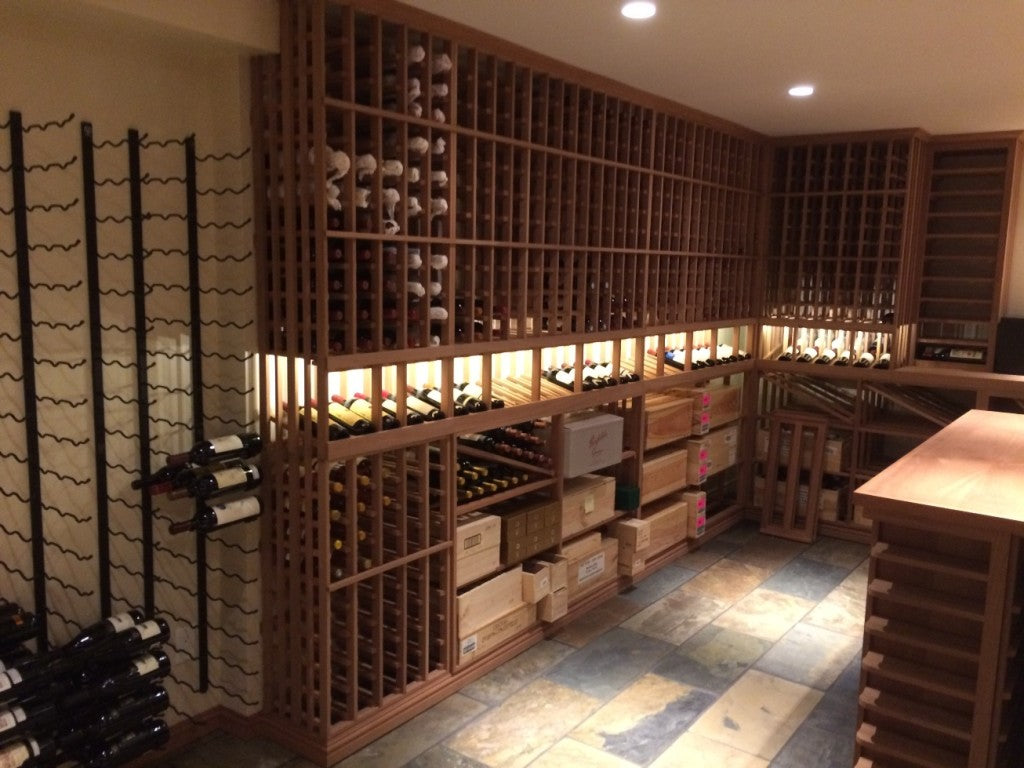 Wooden Wine Racking with Bottles and Wood Cases