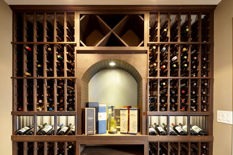 Top half of the wood wine racks, with archway display niche