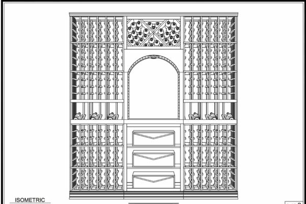 Page 2 of 3 of the design images for this custom wine cellar and racks. Isometric image of wine racks.