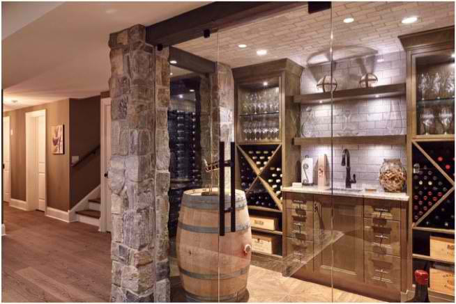 Wine Tasting and Bar Area Outside the Coquitlam Custom Wine Cellar