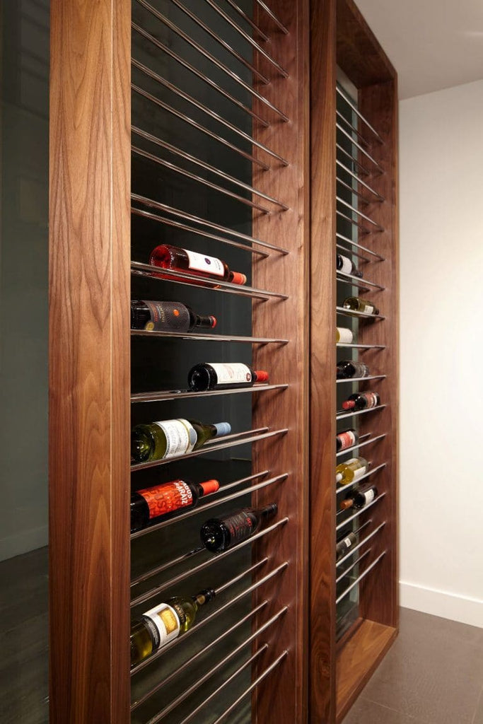 Custom Millwork Frames with Rails Blend Well with the Metal Wine Racks