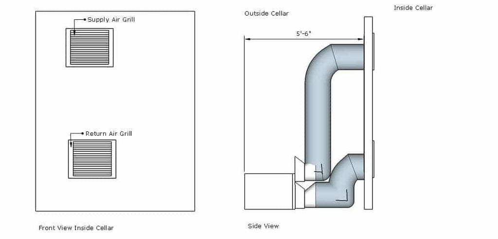 Front ducted self-contained air cooled wine cellar cooling unit installation