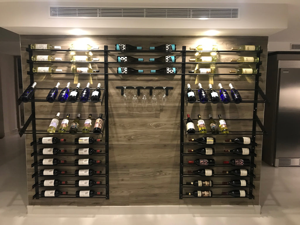 Evolution Wine Wall Racking Installation with Vintage View Hanging Stemware Racks