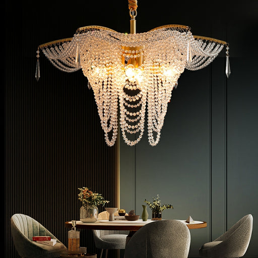 Elegant Brass Crystal Wave Tube Chandelier For Living Room Pure Copper —  Lyfairs