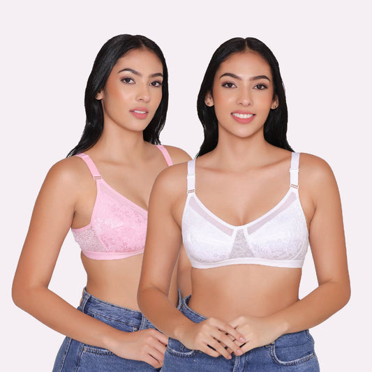 Buy INKURV Full Coverage Cotton Bra for Women for Heavy Bust Support with  Detachable Straps Combo of 4 (Peach_Pink_Queen_White_30B) at