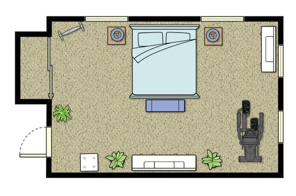 overhead layout of a bedroom