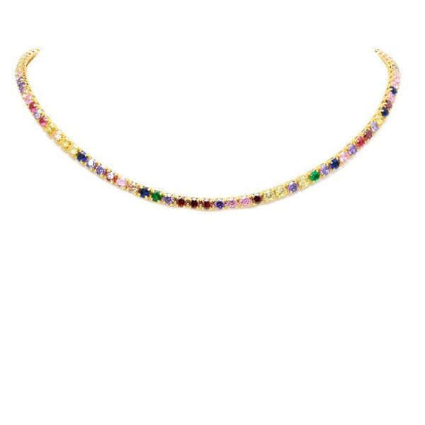 Gold Multi Color Cubic Zirconia Studded Collar Necklace