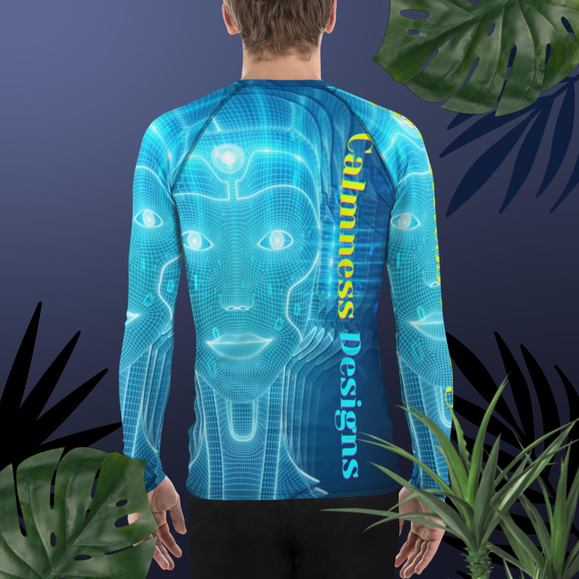 Robotic Cyborg Face, Representing Artificial Intelligence, Men's Rash Guard