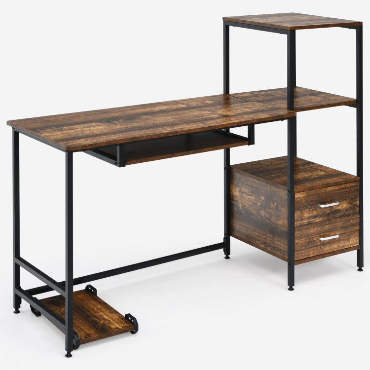 55.5-Inch Computer Desk with Movable Stand and Bookshelves