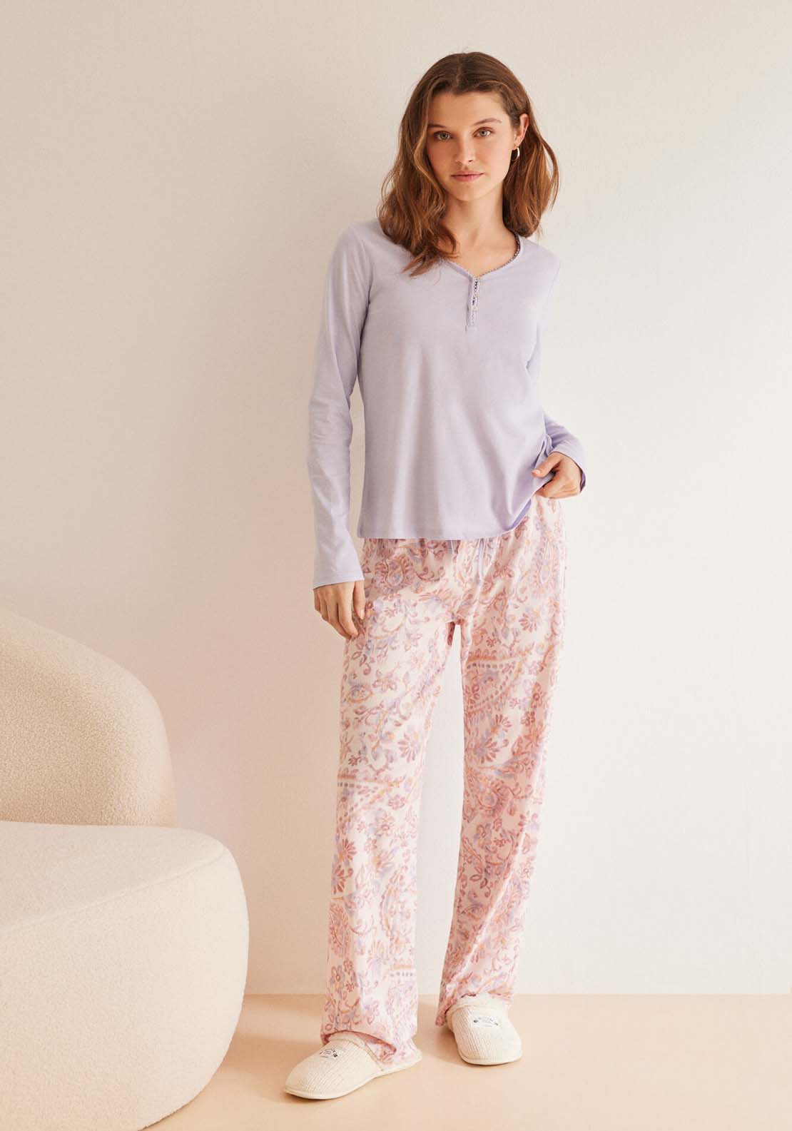 women'secret FLOWER STRAPS SHORT PANT - Pyjamas - pure/off-white 