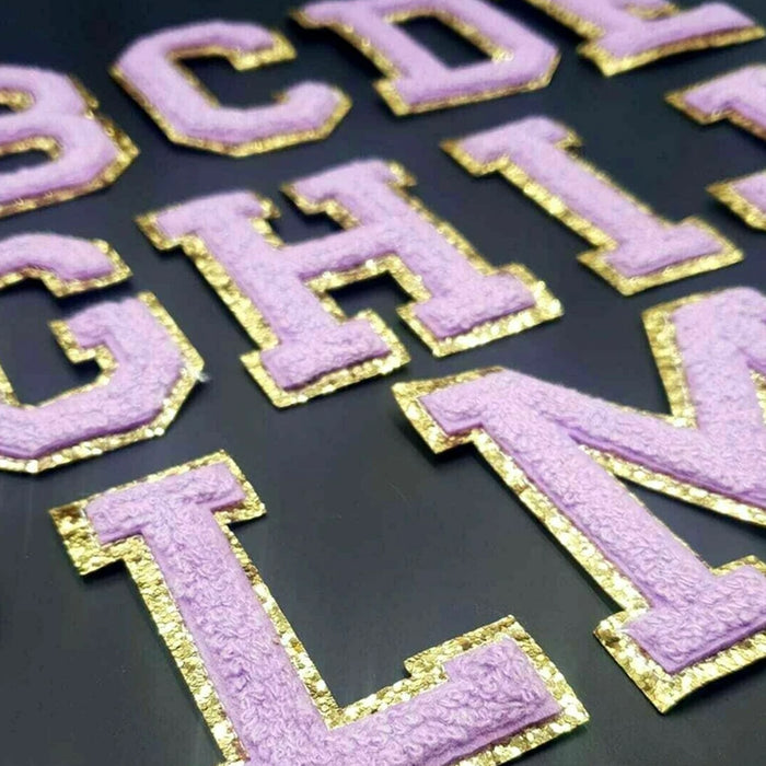 Gold Trim 8cm Purple Chenille Iron-On Patch Letters — Patches 