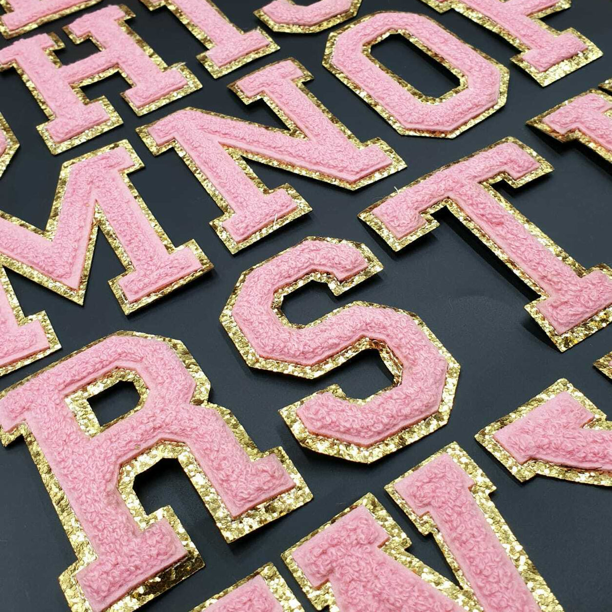 Gold Trim 8cm Pink Chenille Iron-On Patch Letters — Patches 