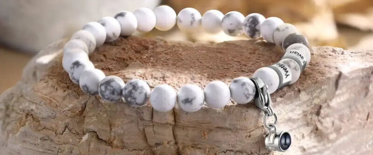 Light Marble Stone Bead Bracelet - 10mm