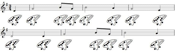 Exemple de Tablature complexe pour Ocarina.