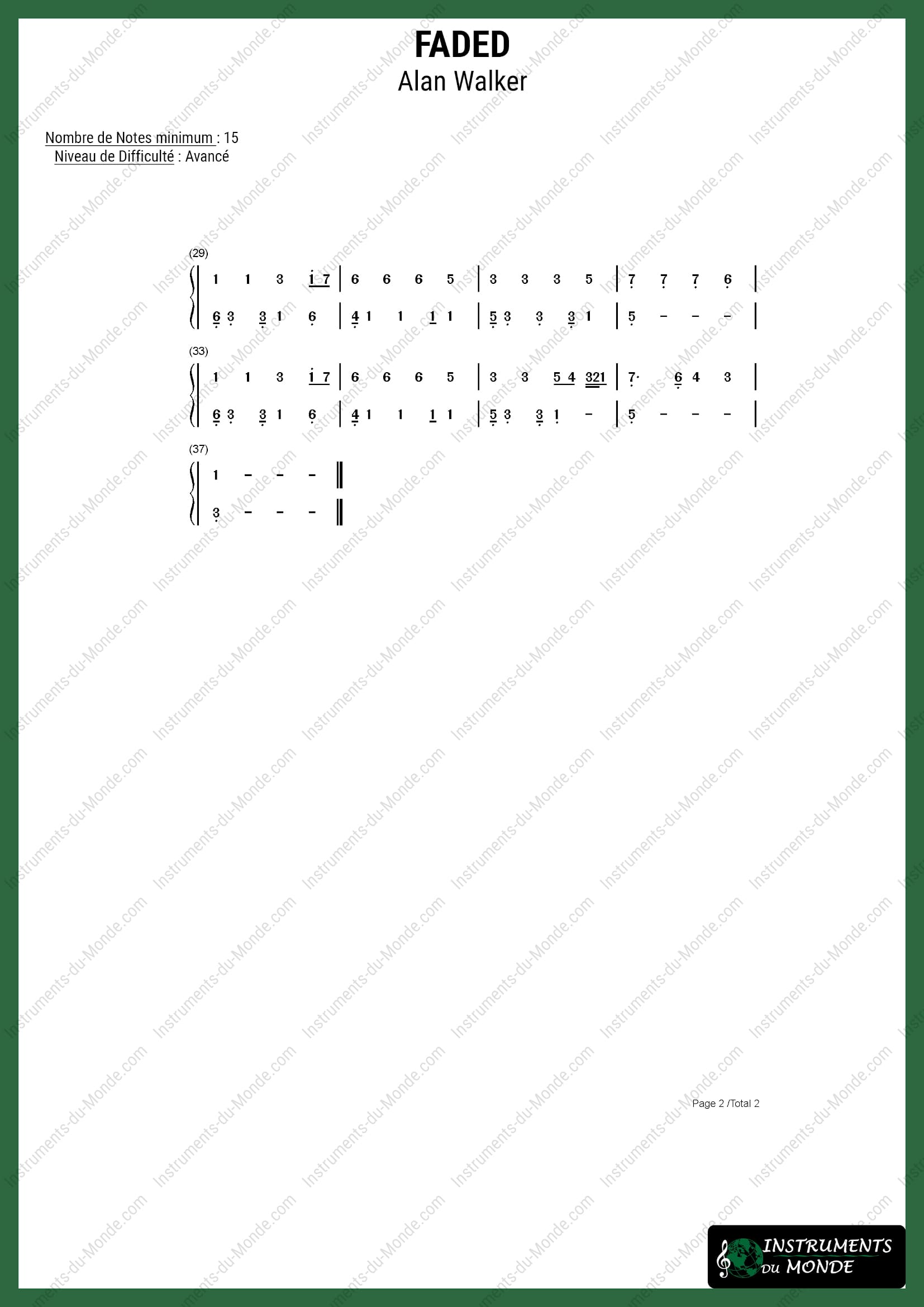Partition avancée pour Tongue Drum de la chanson Faded d'Alan Walker, page 2