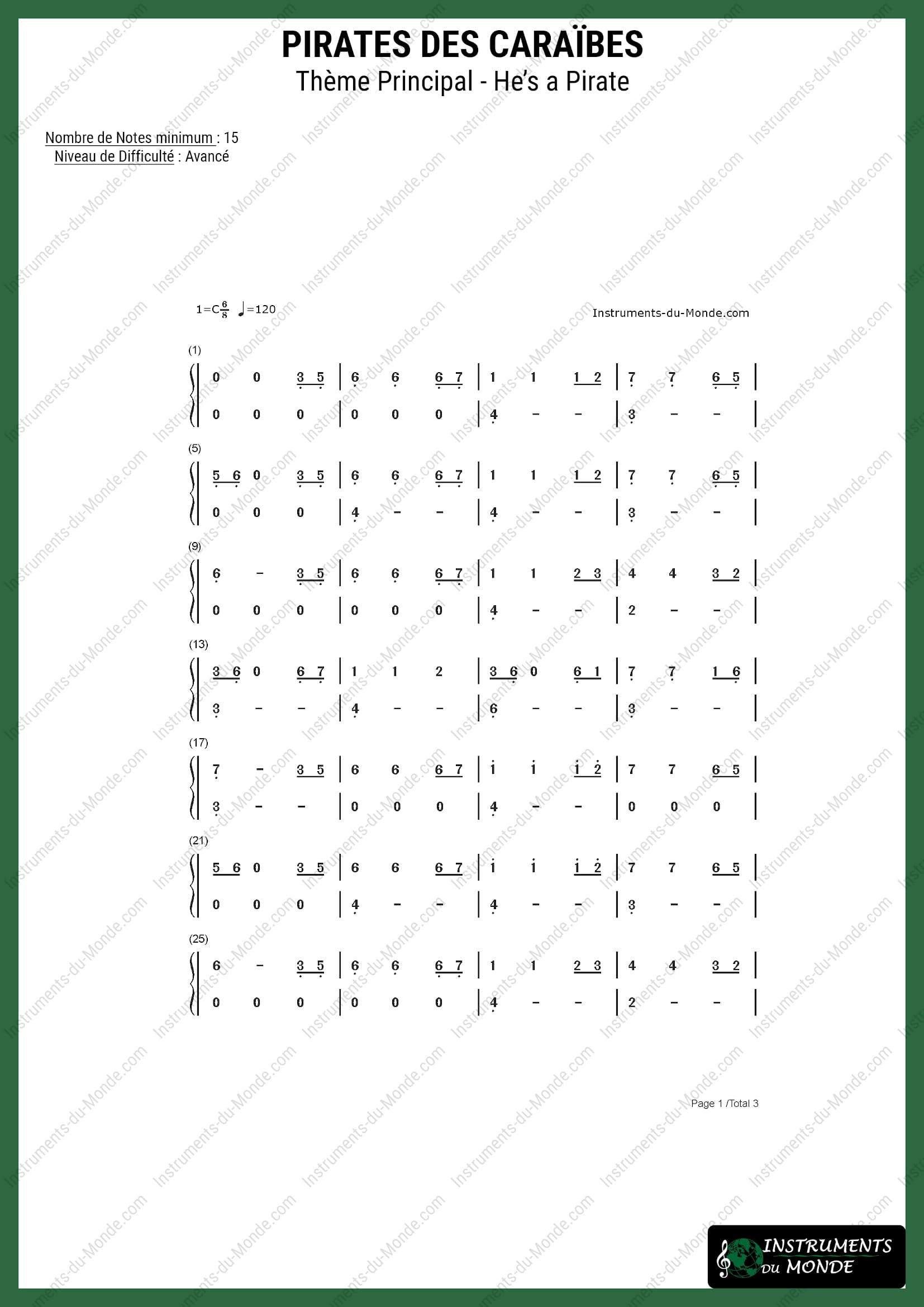 Partition avancée pour Tongue Drum de Pirates Des Caraïbes, page 1