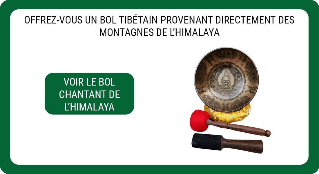 Une publicité pour un Bol Chantant fabriqué dans les chaïnes de montagnes de l'Himalaya.