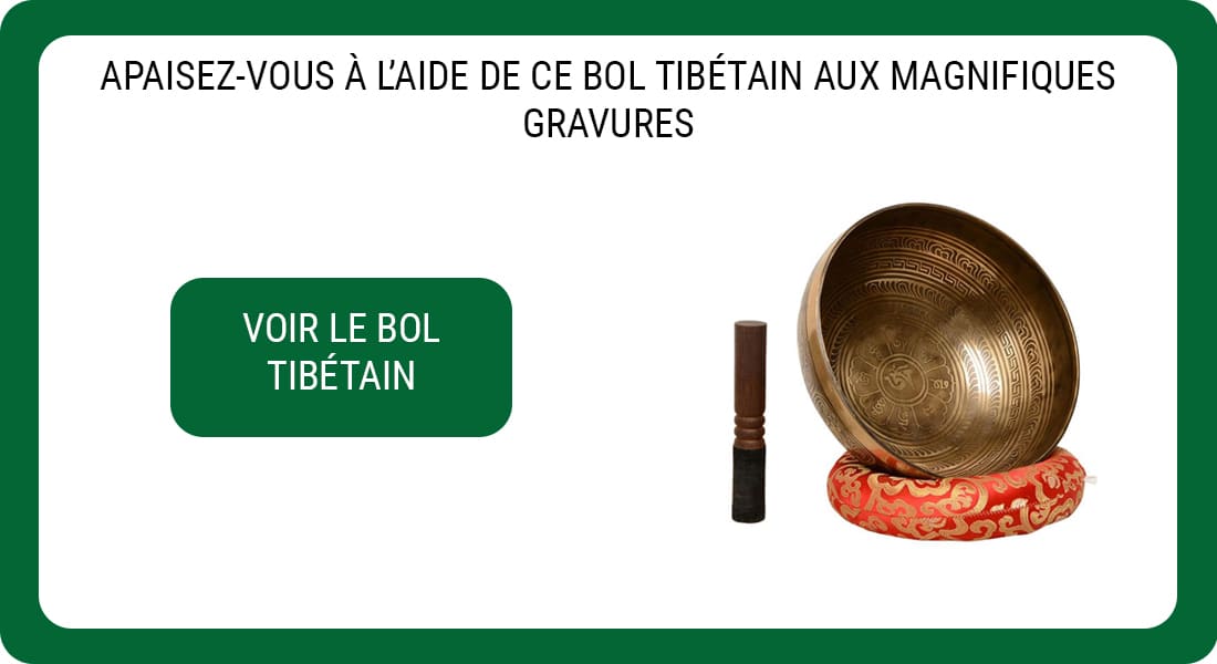 Une publicité pour un Bol Tibétain aux styles Antique avec de belles gravures.