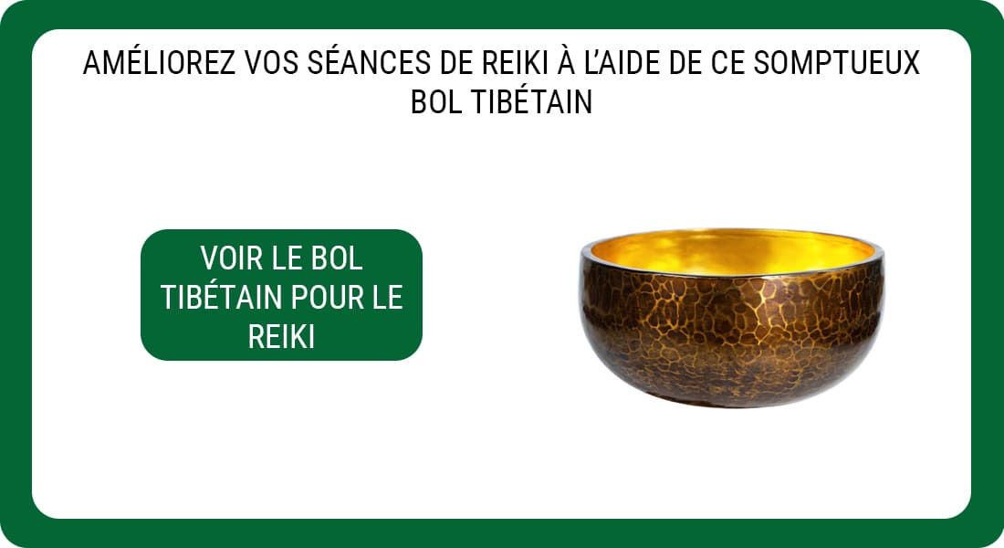 Une publiclité pour un Bol Tibétain dédié à la pratique du Reiki.