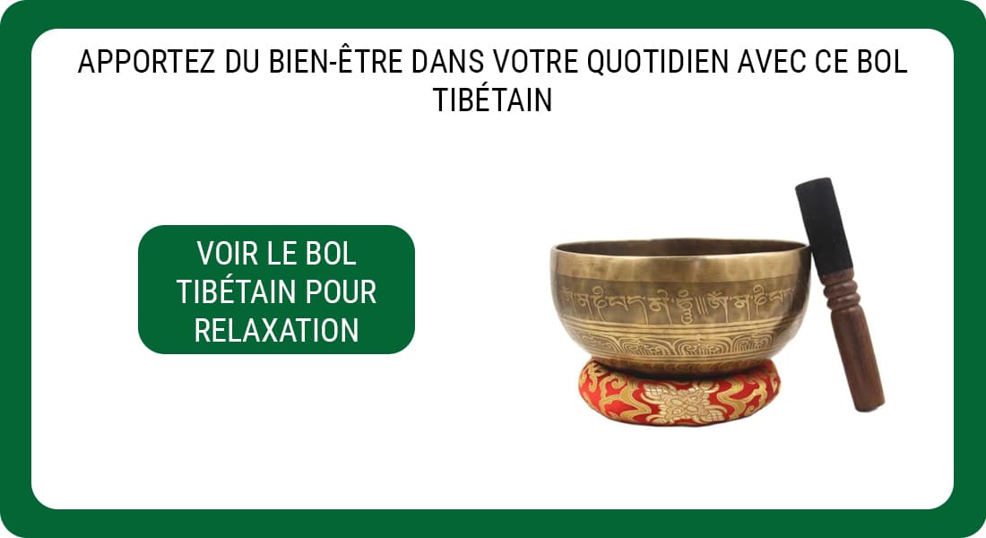 Une publicité pour un Bol Tibétain dédié à la Relaxation et au Sommeil.