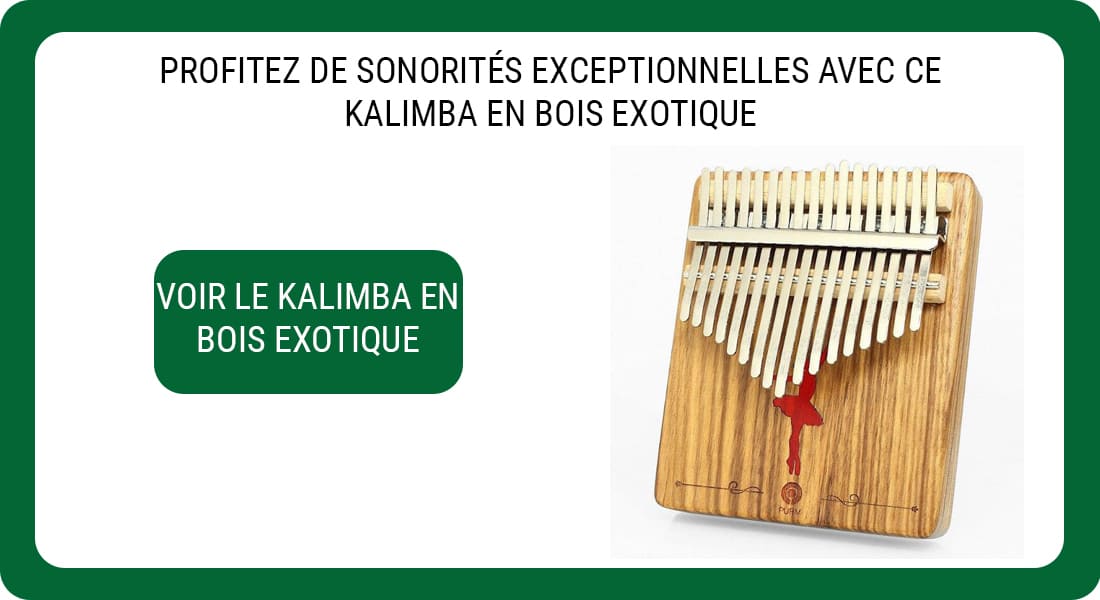 Publicité pour un Kalimba en bois exotique