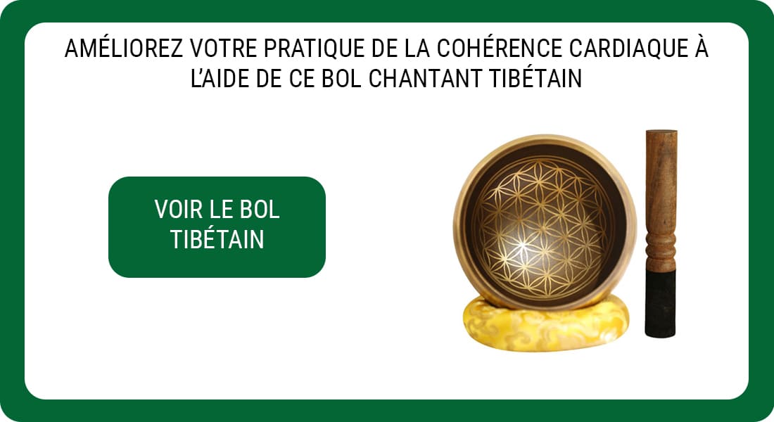 Une publicité pour un Petit Bol Chantant Tibétain avec son coussin et son maillet.