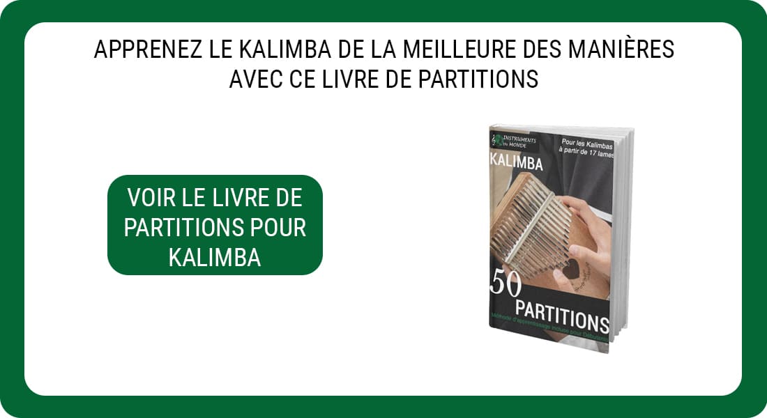 Une publicité pour un livre de Partitions pour Kalimba